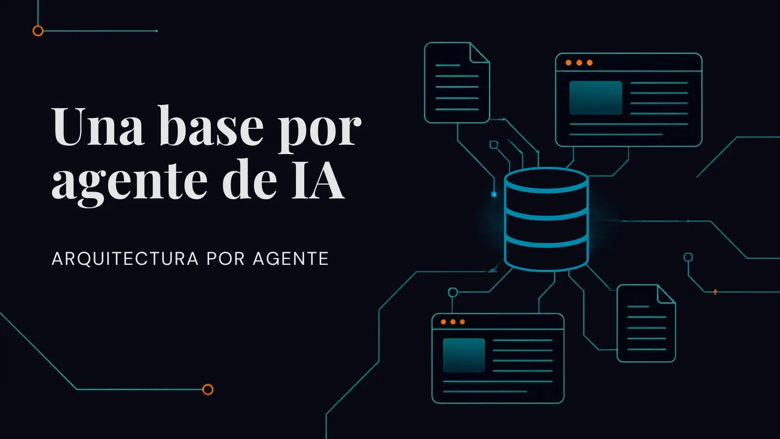 Portada de la serie Turso en español, parte 3: Una base por agente de IA, con ilustración de base de datos sobre fondo azul noche